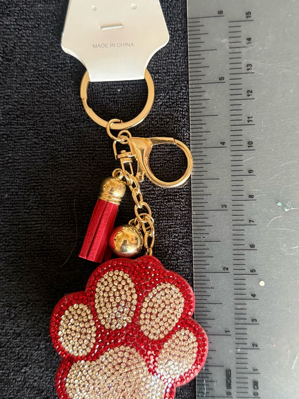 Red Rhinestone Paw Keychain Charm - Picture 6 of 6